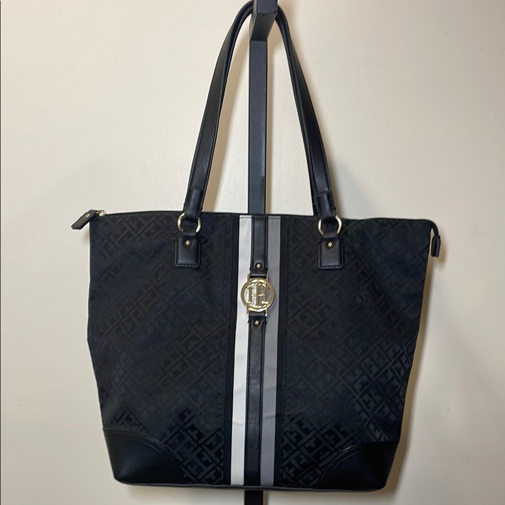 Tommy Hilfiger Black and Gray Tote Bag
